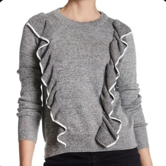 Topshop Sweaters - Topshop Heather Gray White Ruffle Knit Sweater US Size 8